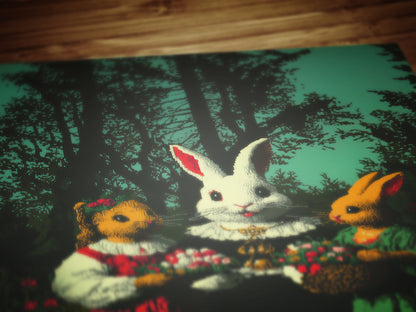 Whimsical Rabbit Wall Art, Surreal Animal Rustic Easter Print, Vintage Bunny Poster, Fairytale Woodland Decor, Anthropomorphic Illustration