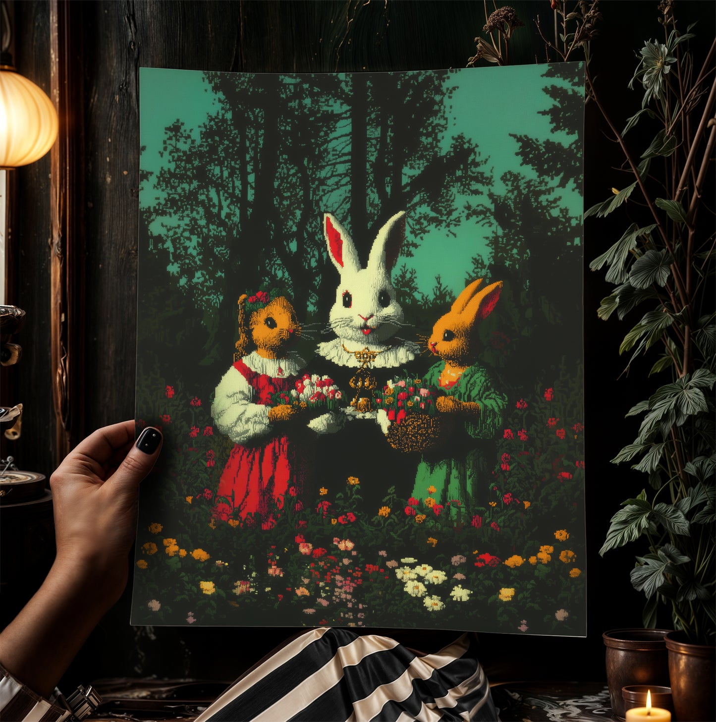 Whimsical Rabbit Wall Art, Surreal Animal Rustic Easter Print, Vintage Bunny Poster, Fairytale Woodland Decor, Anthropomorphic Illustration