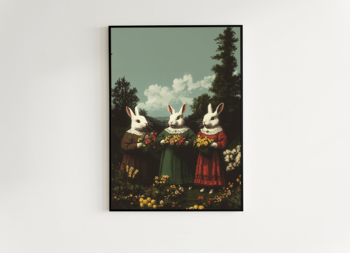 Anthropomorphic Bunny Art Print, Whimsical Rabbit Poster, Fairytale Animal Decor, Cottagecore Wall Art, Vintage Easter Decor Illustration