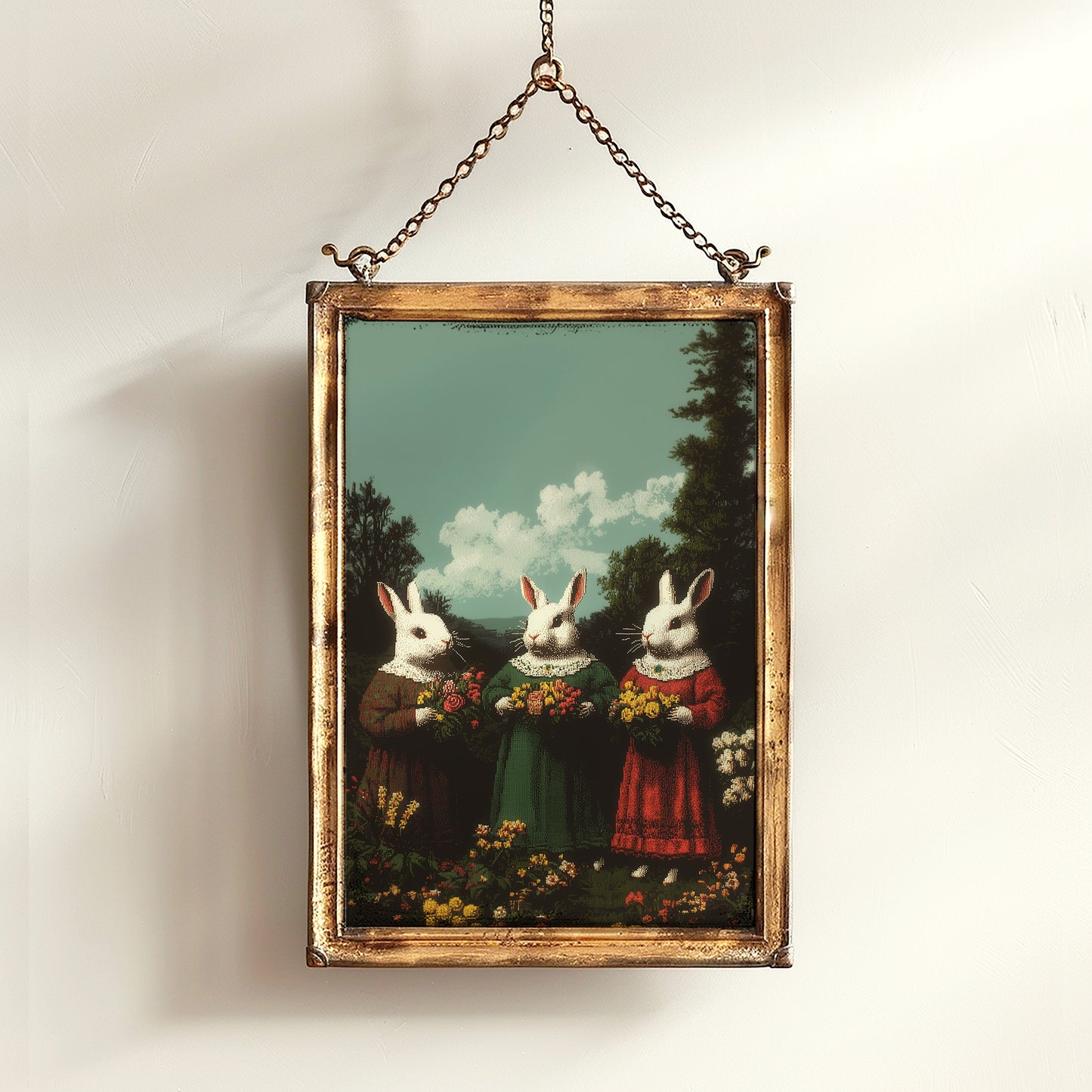 Anthropomorphic Bunny Art Print, Whimsical Rabbit Poster, Fairytale Animal Decor, Cottagecore Wall Art, Vintage Easter Decor Illustration