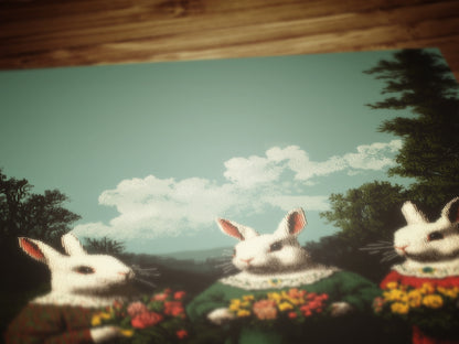 Anthropomorphic Bunny Art Print, Whimsical Rabbit Poster, Fairytale Animal Decor, Cottagecore Wall Art, Vintage Easter Decor Illustration