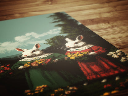 Anthropomorphic Bunny Art Print, Whimsical Rabbit Poster, Fairytale Animal Decor, Cottagecore Wall Art, Vintage Easter Decor Illustration