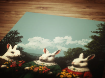 Anthropomorphic Bunny Art Print, Whimsical Rabbit Poster, Fairytale Animal Decor, Cottagecore Wall Art, Vintage Easter Decor Illustration