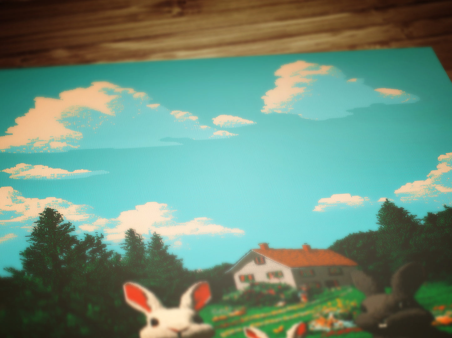 Whimsical Bunny Family Art Print, Spring Easter Printable Rabbit Cottage Poster, Whimsigoth Colorful Floral Field Decor, Pet Rabbit Wall Art