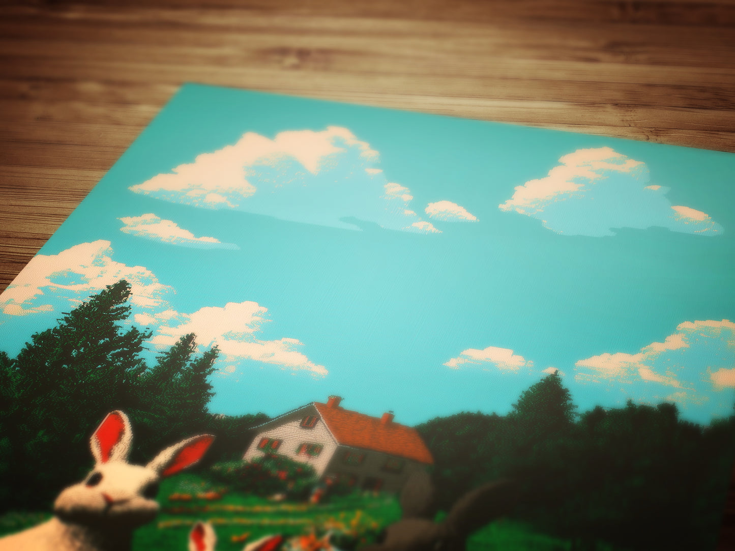 Whimsical Bunny Family Art Print, Spring Easter Printable Rabbit Cottage Poster, Whimsigoth Colorful Floral Field Decor, Pet Rabbit Wall Art