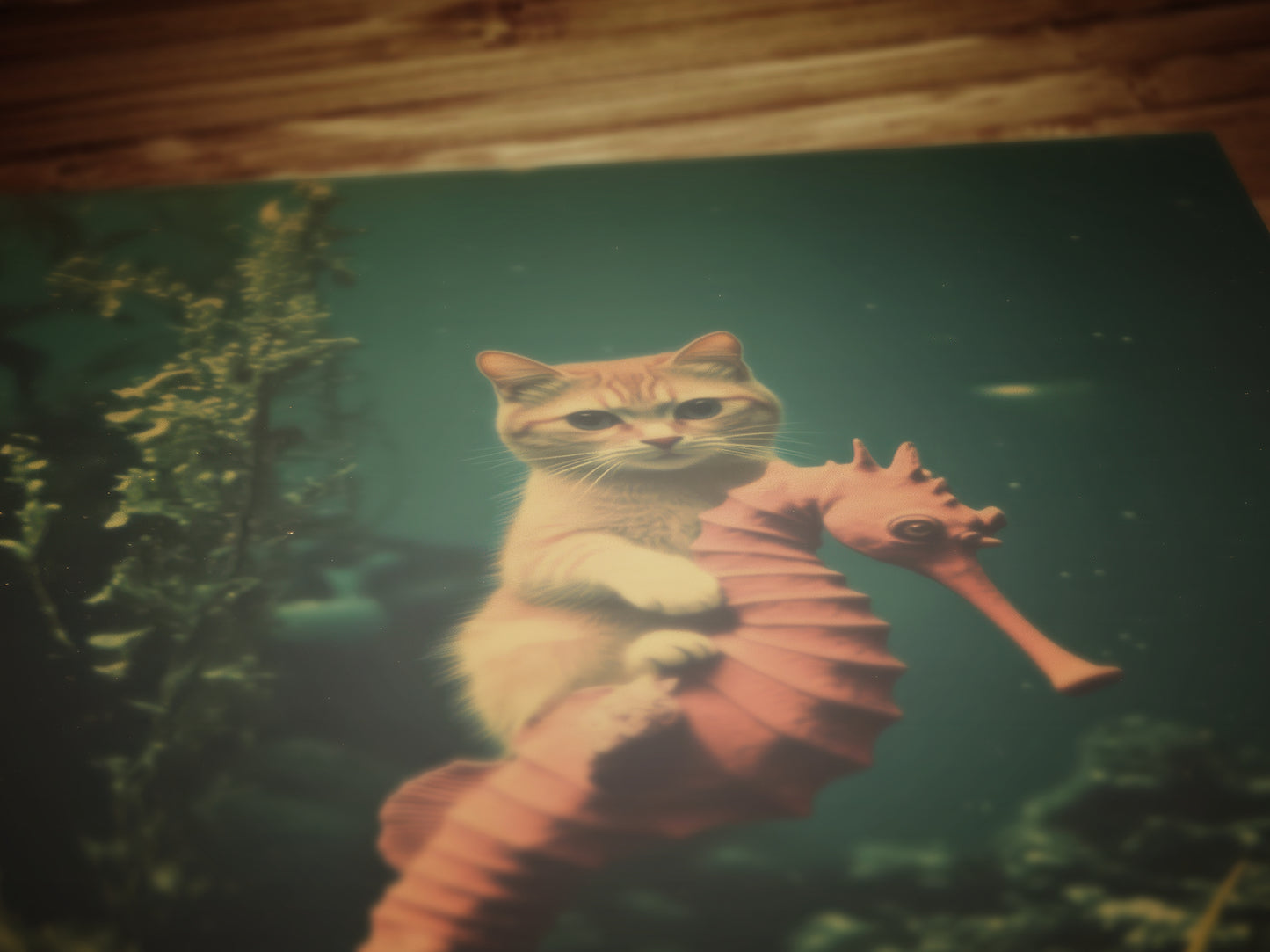 Whimsical Purrmaid Patrol On Seahorse, Quirky Cat Art Print Fantasy Cottagecore Wall Decor Cute Weird Gift Wall Art, Soft Academia Decor