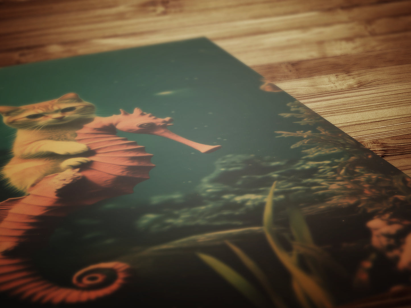 Whimsical Purrmaid Patrol On Seahorse, Quirky Cat Art Print Fantasy Cottagecore Wall Decor Cute Weird Gift Wall Art, Soft Academia Decor