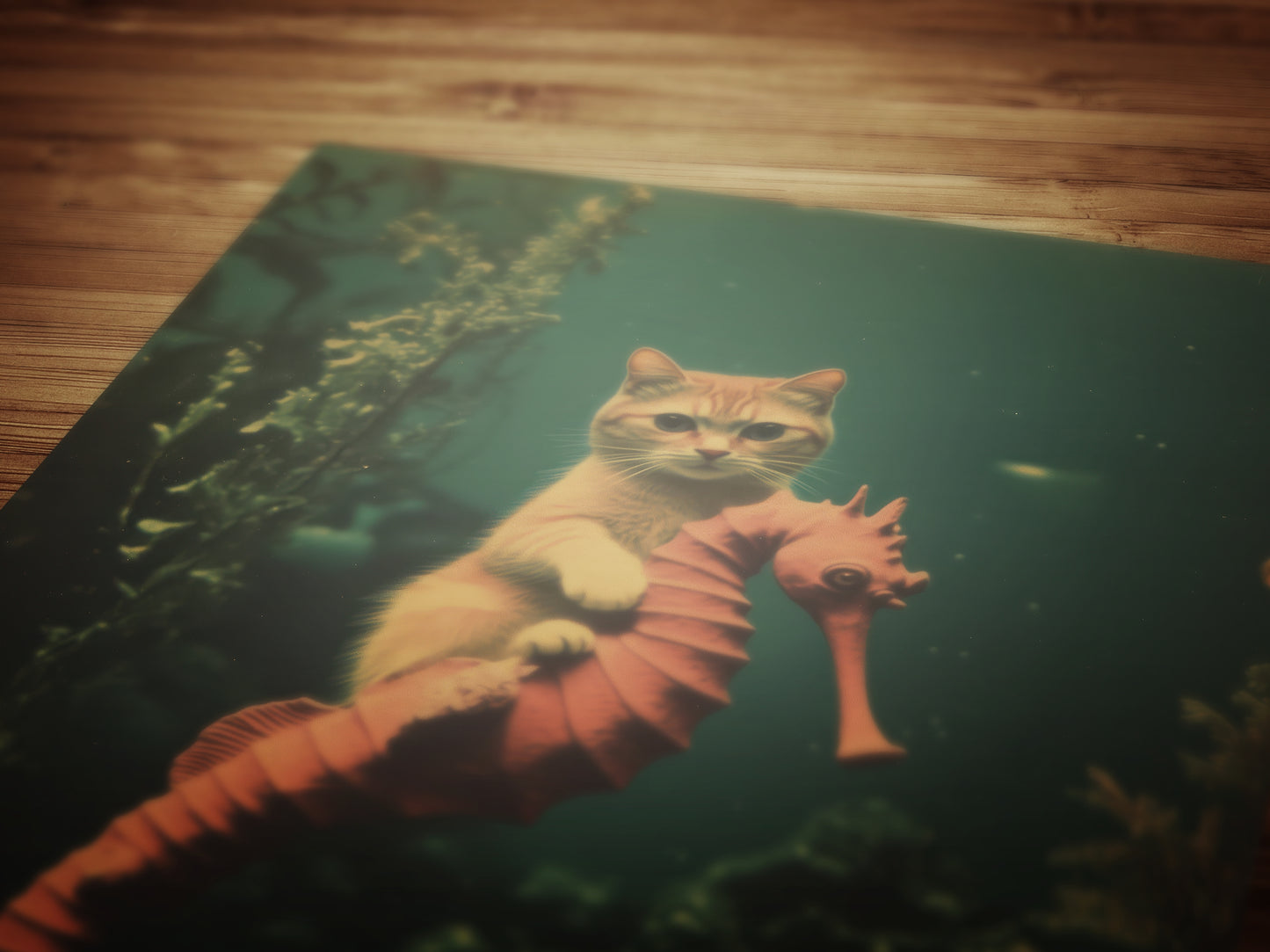 Whimsical Purrmaid Patrol On Seahorse, Quirky Cat Art Print Fantasy Cottagecore Wall Decor Cute Weird Gift Wall Art, Soft Academia Decor