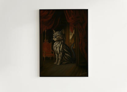 Sardine Catfish Kitten Art Print Poster, Whimsical Renaissance Food Portrait, Surreal Still Life Animal Wall Hanging, Weird Kitchen Decor