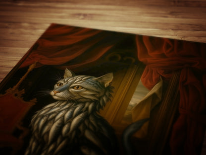 Sardine Catfish Kitten Art Print Poster, Whimsical Renaissance Food Portrait, Surreal Still Life Animal Wall Hanging, Weird Kitchen Decor