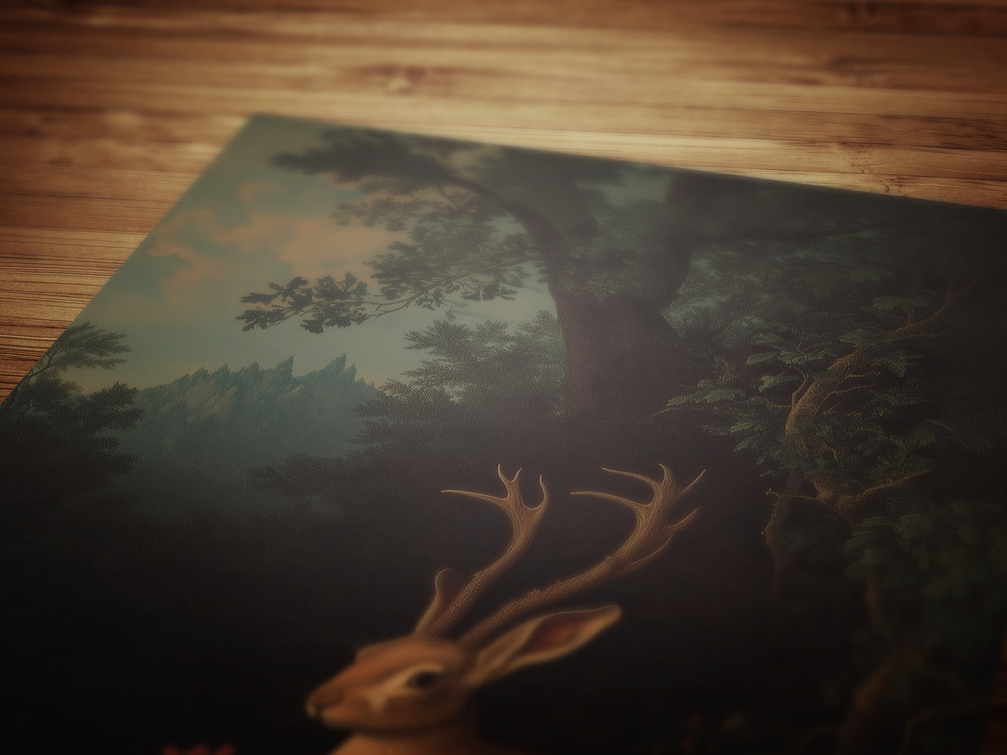 Floral Moody Jackalope Art Print, Surreal Hare Hybrid Wall Decor, Mystical Forest Animal Portrait, Folklore Cryptid Fairycore Wall Art