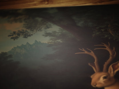 Floral Moody Jackalope Art Print, Surreal Hare Hybrid Wall Decor, Mystical Forest Animal Portrait, Folklore Cryptid Fairycore Wall Art