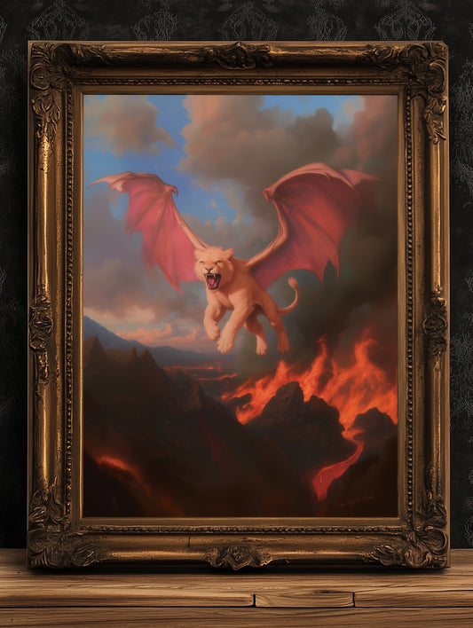 Manticore Fantasy Art Poster, Mythical Creature Wall Decor, Whimsigoth Dark Surreal Illustration Print, Gothic Aesthetic Gift For Him Or Her