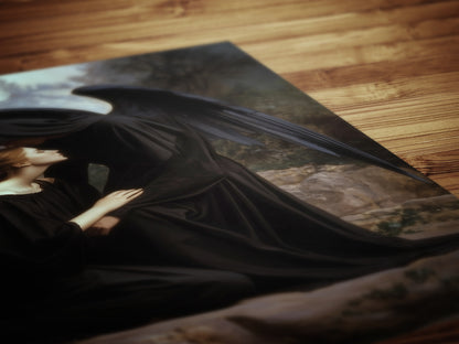 Angel Of Death And Woman, Gothic Art Print, Dark Romantic Wall Decor Poster, Fantasy Grief Painting, Mysterious Witchy Gift For Her