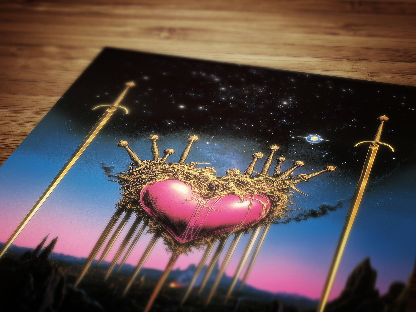 Surreal Sacred Heart with Swords Art Print in Dreamcore Retro Fantasy Style for Whimsigoth Wall Decor and Gothic Romance Aesthetic