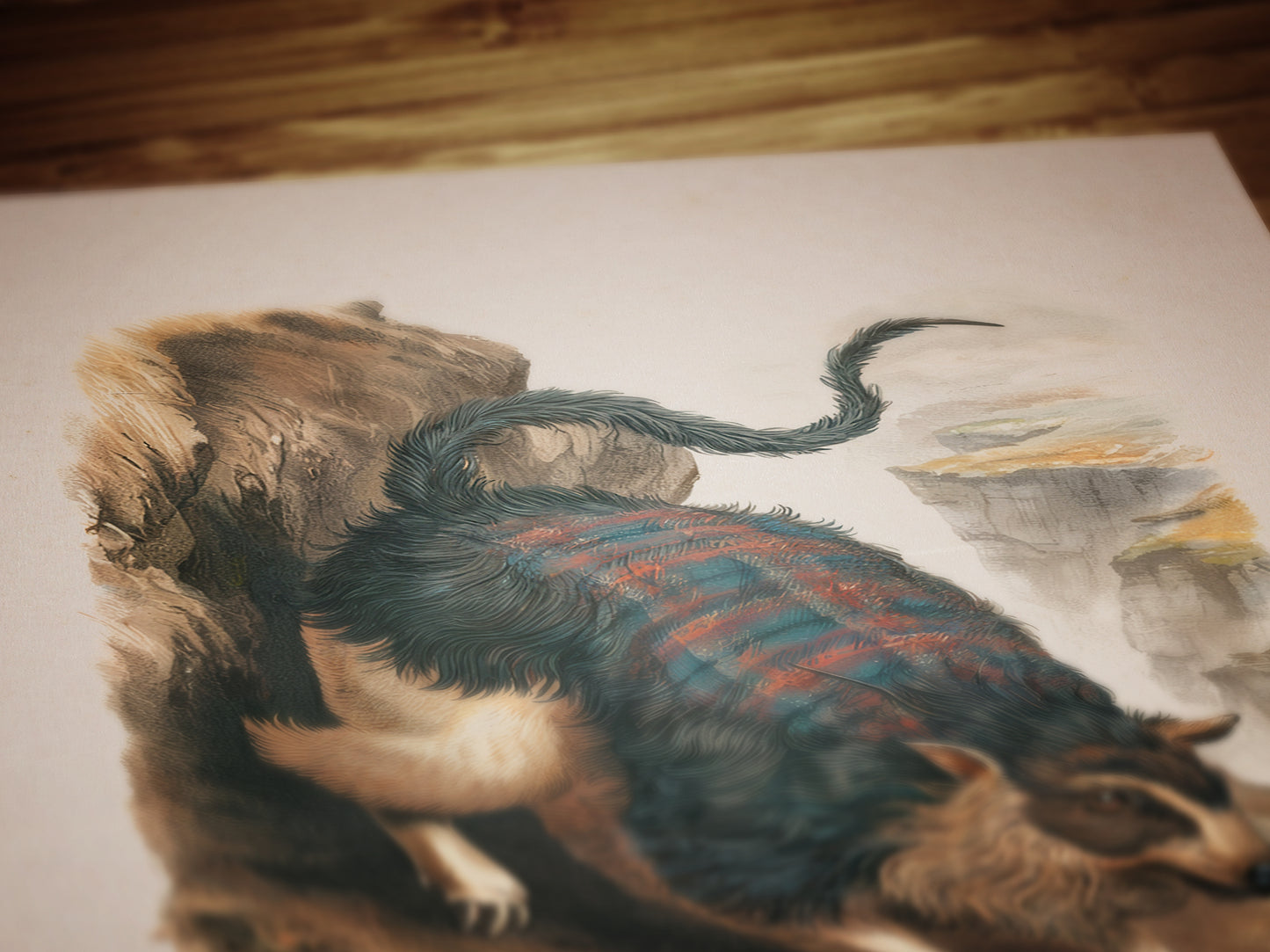 Scottish Wild Haggis Vintage Style Digital Art Print with Tartan Fur for Funny Cryptid Wall Decor and Cottagecore Folklore Poster