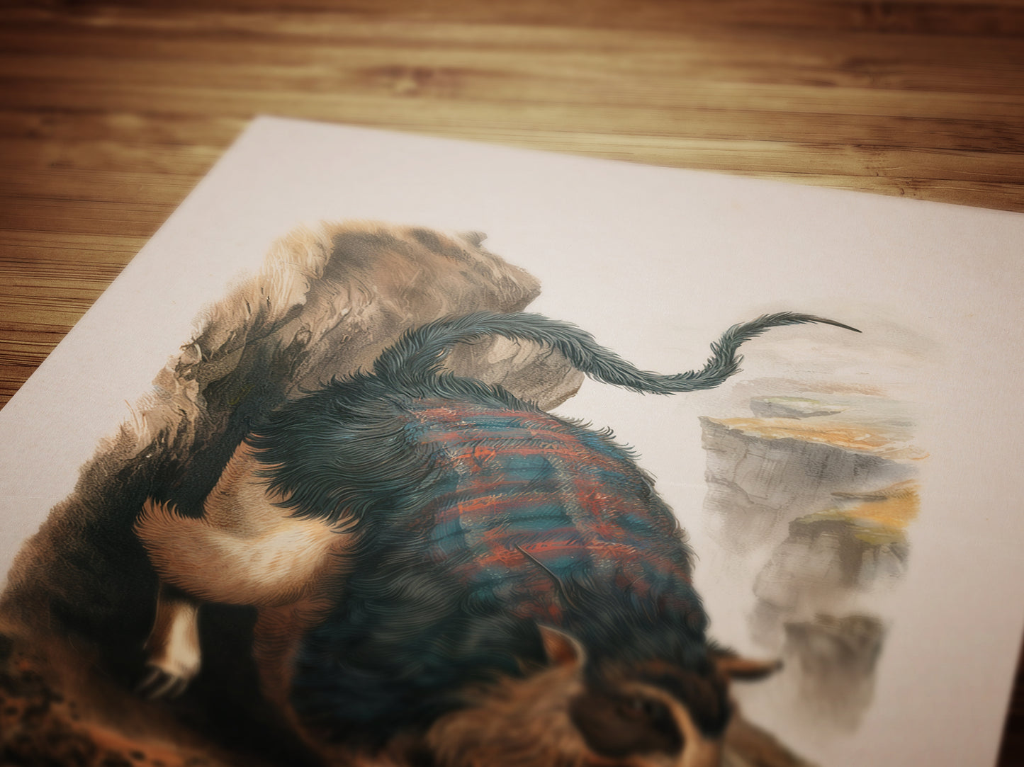 Scottish Wild Haggis Vintage Style Digital Art Print with Tartan Fur for Funny Cryptid Wall Decor and Cottagecore Folklore Poster