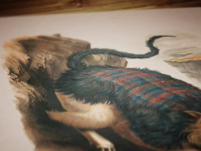 Scottish Wild Haggis Vintage Style Digital Art Print with Tartan Fur for Funny Cryptid Wall Decor and Cottagecore Folklore Poster
