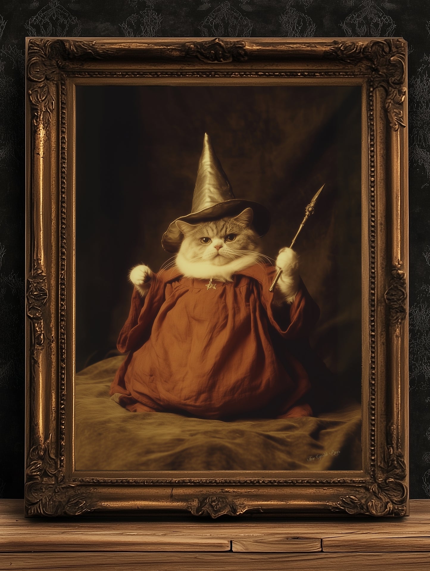 It's LeviOsa! Funny Wizard Fat Cat Wall Art Print with Robes and Wand, Whimsical Animal Lover, Witchcore Decor and Fantasy Gag Poster