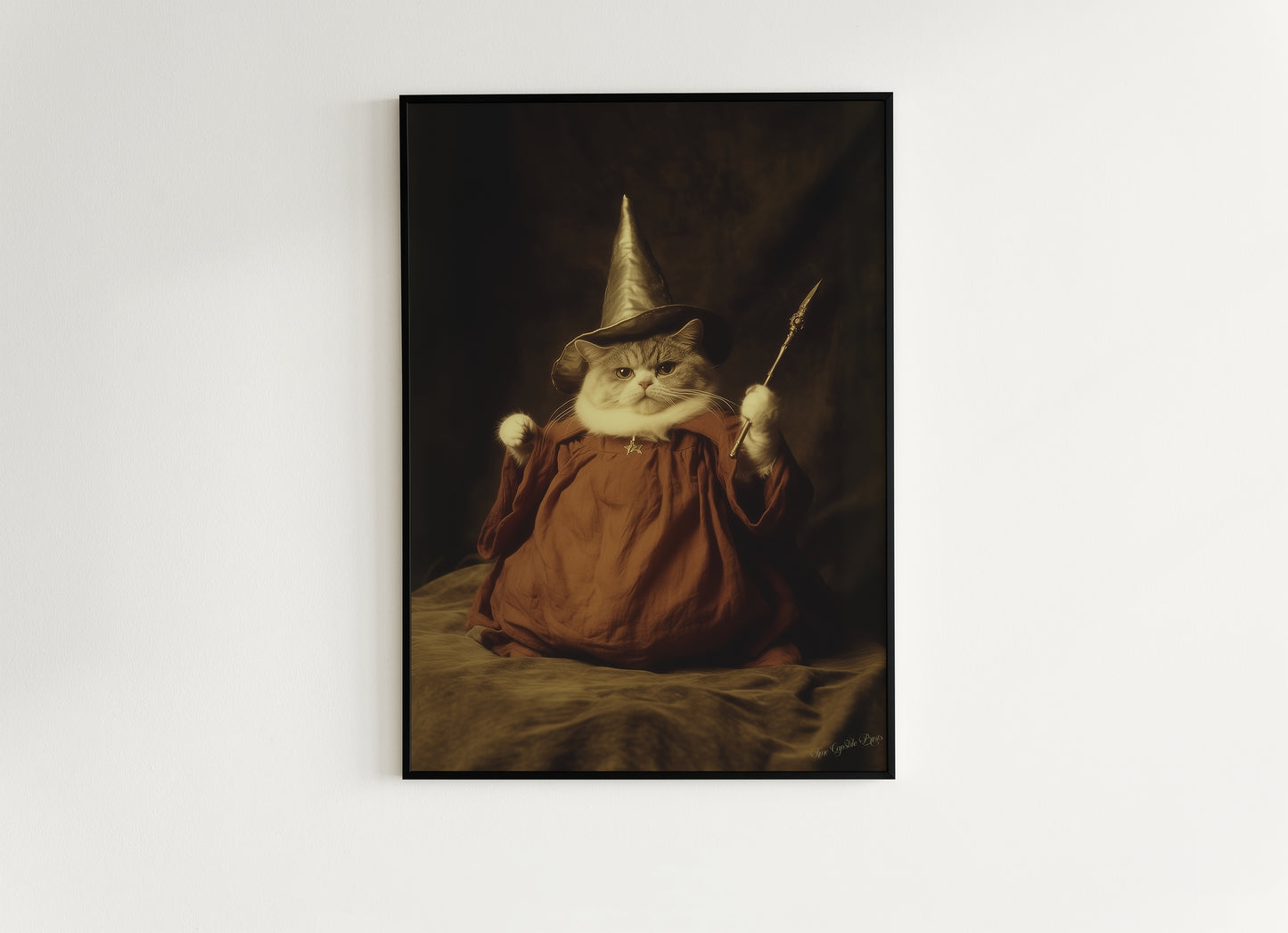 It's LeviOsa! Funny Wizard Fat Cat Wall Art Print with Robes and Wand, Whimsical Animal Lover, Witchcore Decor and Fantasy Gag Poster