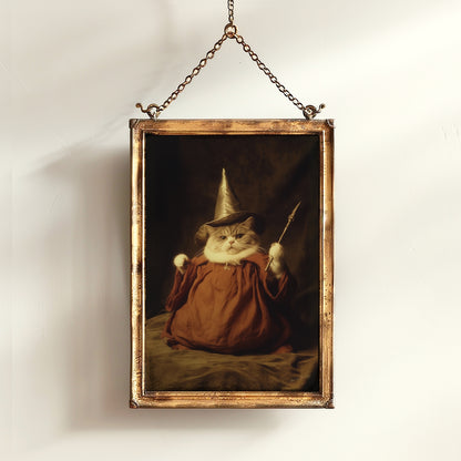 It's LeviOsa! Funny Wizard Fat Cat Wall Art Print with Robes and Wand, Whimsical Animal Lover, Witchcore Decor and Fantasy Gag Poster