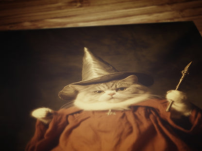 It's LeviOsa! Funny Wizard Fat Cat Wall Art Print with Robes and Wand, Whimsical Animal Lover, Witchcore Decor and Fantasy Gag Poster