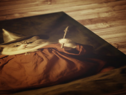 It's LeviOsa! Funny Wizard Fat Cat Wall Art Print with Robes and Wand, Whimsical Animal Lover, Witchcore Decor and Fantasy Gag Poster