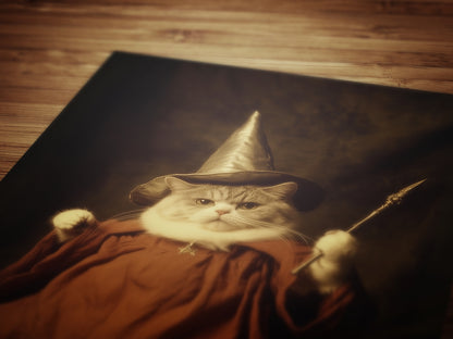 It's LeviOsa! Funny Wizard Fat Cat Wall Art Print with Robes and Wand, Whimsical Animal Lover, Witchcore Decor and Fantasy Gag Poster