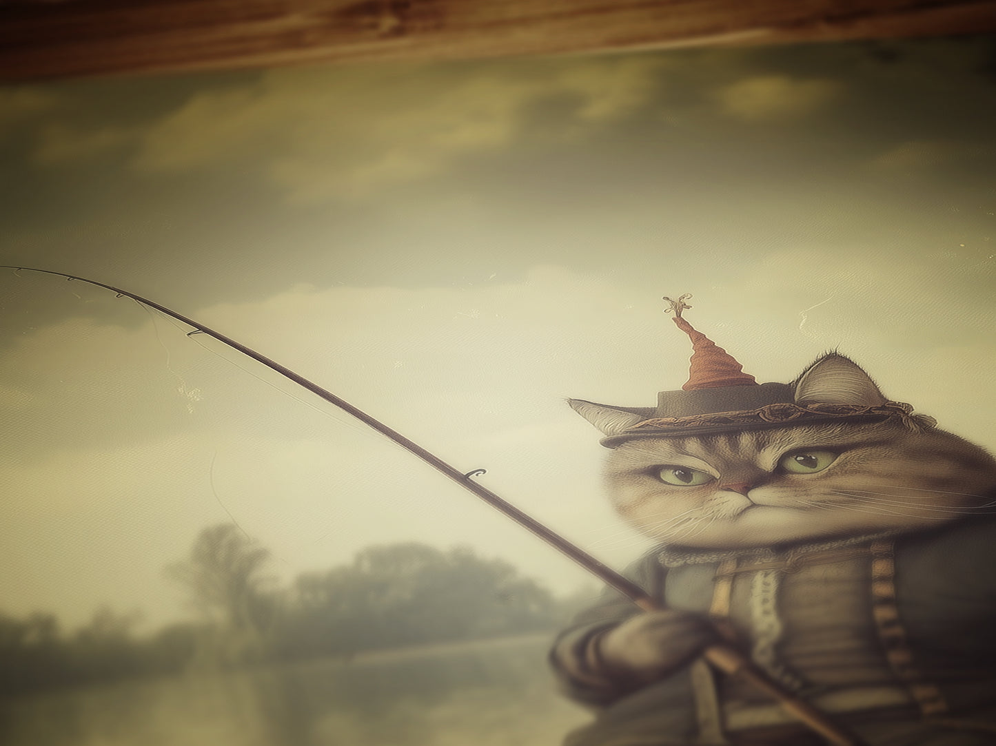 Funny Fishing Cat On Boat, Weird Cat Lover Gift, Fantasy Feline Art, Whimsical Animal Lover Wall Decor, Eccentric Pet Poster