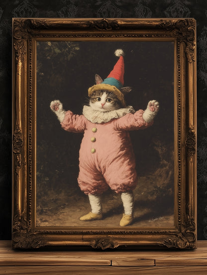 Funny Cat Clown Kitty In Jester Costume Art Poster
