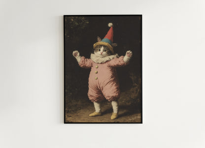Funny Cat Clown Kitty In Jester Costume Art Poster