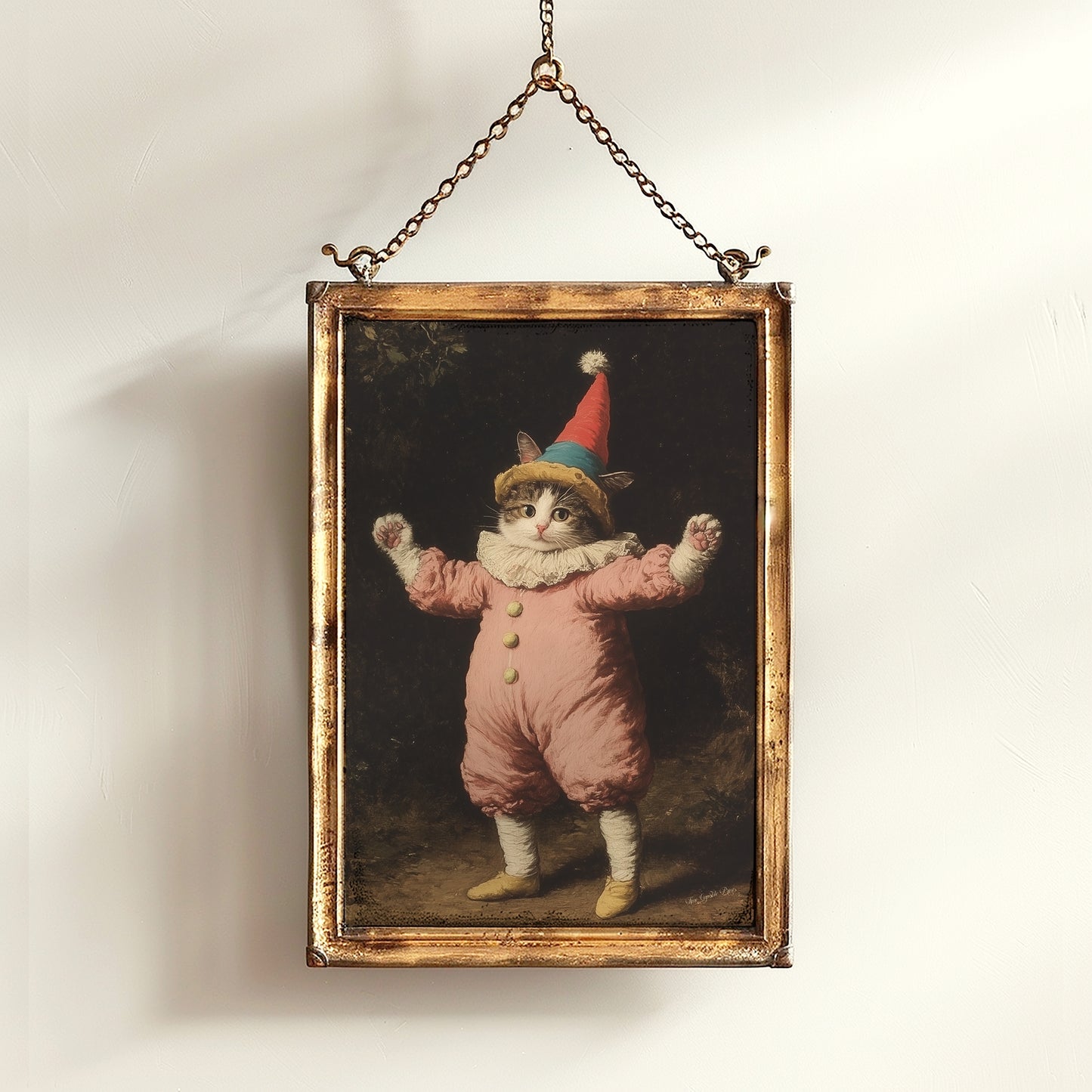 Funny Cat Clown Kitty In Jester Costume Art Poster