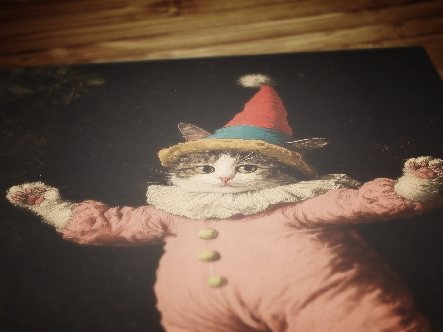 Funny Cat Clown Kitty In Jester Costume Art Poster