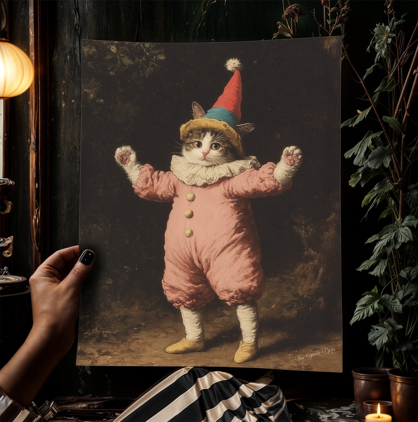 Funny Cat Clown Kitty In Jester Costume Art Poster
