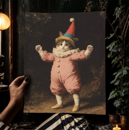 Funny Cat Clown Kitty In Jester Costume Art Poster