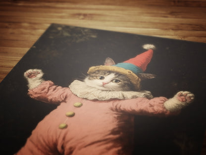 Funny Cat Clown Kitty In Jester Costume Art Poster