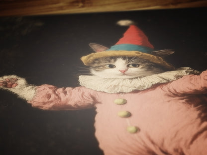 Funny Cat Clown Kitty In Jester Costume Art Poster