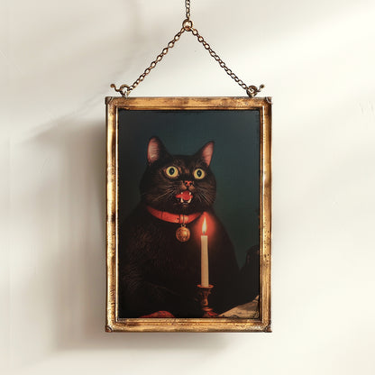 Whimsical Black Cat In Candlelight Art Print Poster, Vintage Humor Altered Painting, Funny Bathroom Toilet Decor, Weird Classic Art Gift
