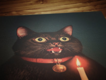 Whimsical Black Cat In Candlelight Art Print Poster, Vintage Humor Altered Painting, Funny Bathroom Toilet Decor, Weird Classic Art Gift