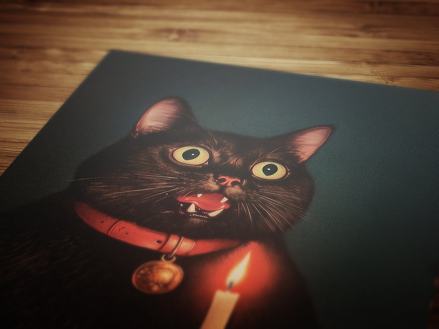 Whimsical Black Cat In Candlelight Art Print Poster, Vintage Humor Altered Painting, Funny Bathroom Toilet Decor, Weird Classic Art Gift