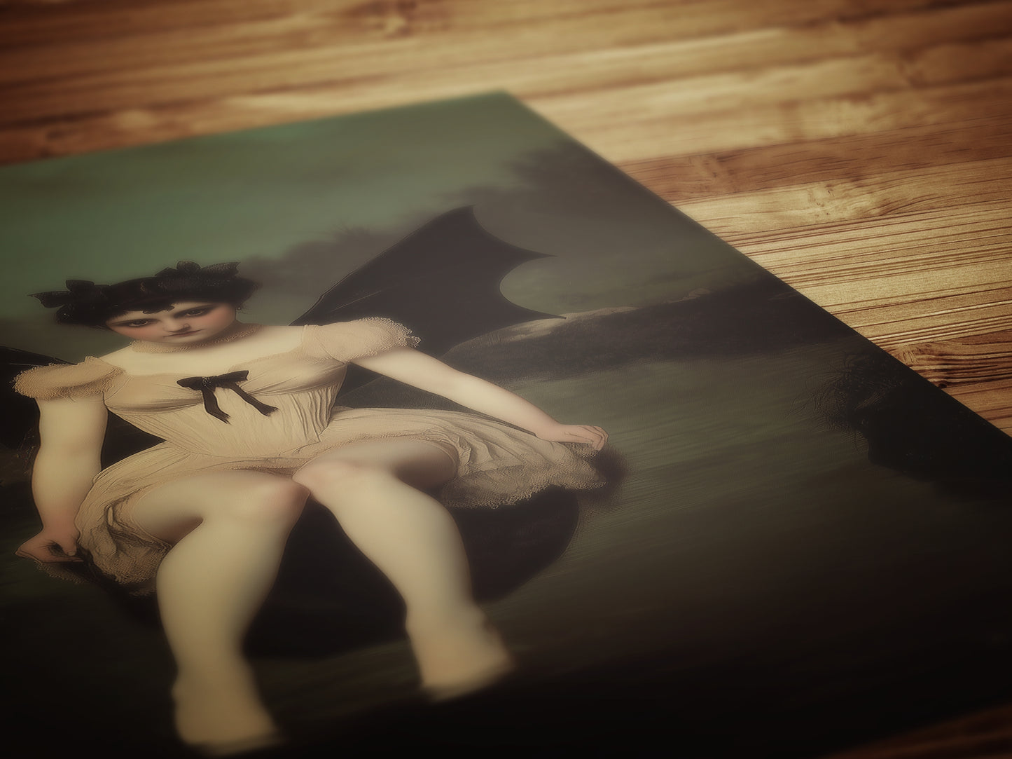 Goddess Lilith, Demon Girl Sitting by Water Art Print Poster, Gothic Whimsigoth Wall Decor Painting, Halloween Dark Fantasy Poster