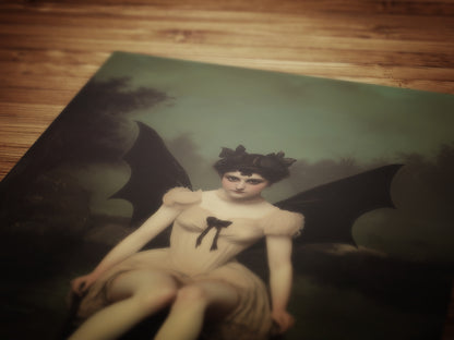 Goddess Lilith, Demon Girl Sitting by Water Art Print Poster, Gothic Whimsigoth Wall Decor Painting, Halloween Dark Fantasy Poster