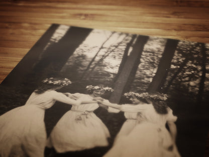 Circle of Dancing Witches Art Print, Spring Celebration Poster, Beltane Ritual, Whimsigoth Cottagecore Wall Art,, Gothic Witchy Home Decor