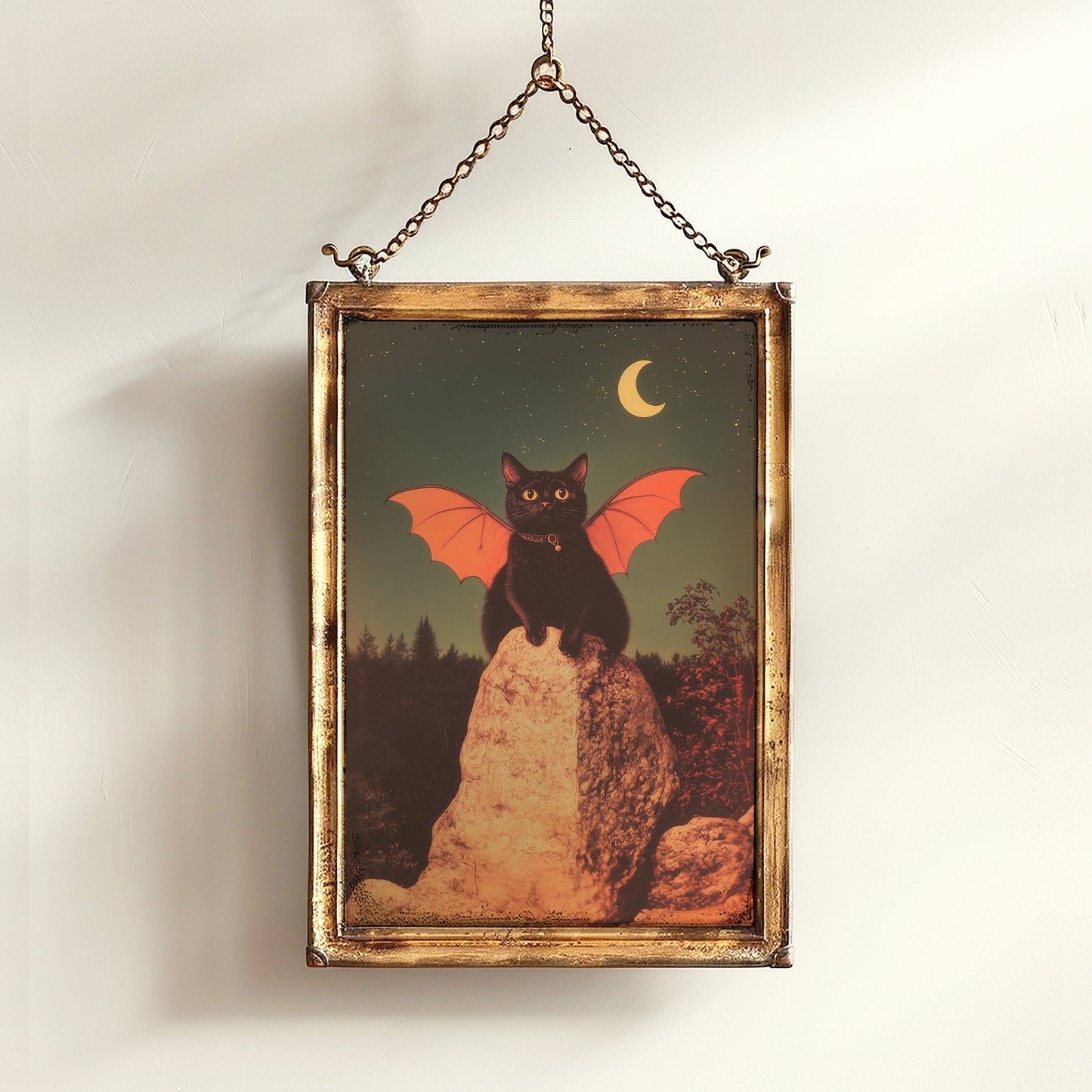 Vampurr, Catula, Bat Winged Black Vampire Cat Art Print, Whimsigoth Halloween Wall Decor, Occult Witchy Fantasy Animal Poster