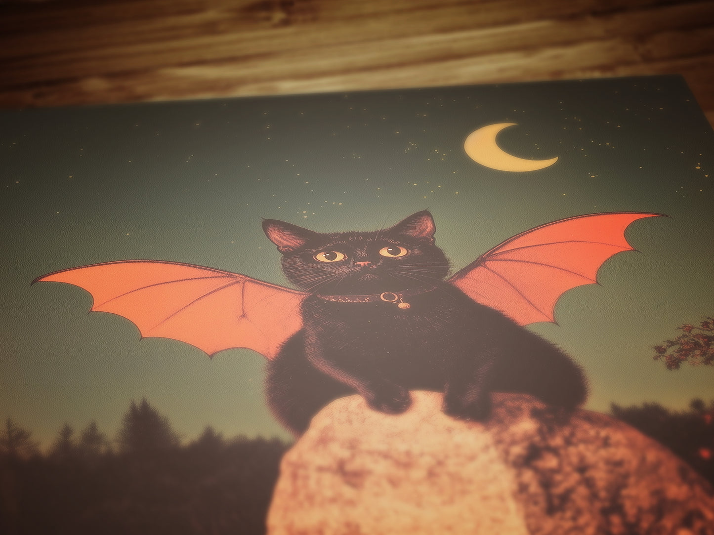 Vampurr, Catula, Bat Winged Black Vampire Cat Art Print, Whimsigoth Halloween Wall Decor, Occult Witchy Fantasy Animal Poster