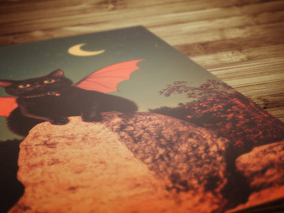 Vampurr, Catula, Bat Winged Black Vampire Cat Art Print, Whimsigoth Halloween Wall Decor, Occult Witchy Fantasy Animal Poster