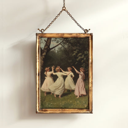 Girls Dancing in Meadow Art Print, Spring Celebration Poster, Beltane Ritual, Witchy Home Decor, Fairycore Wall Decor, Soft Academia Poster