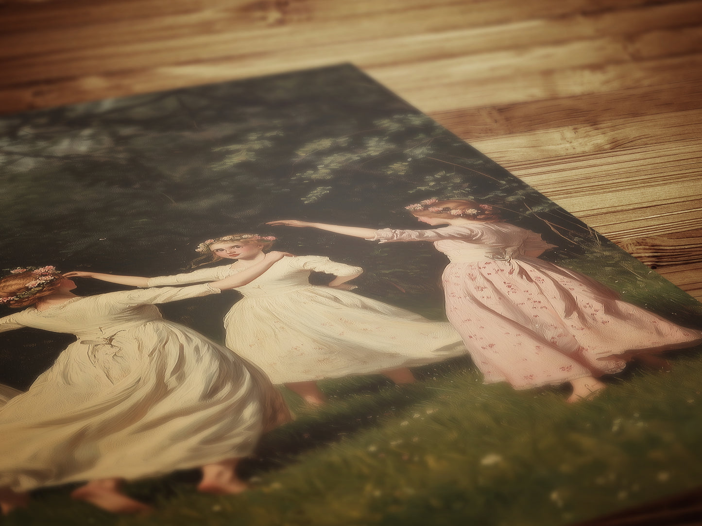 Girls Dancing in Meadow Art Print, Spring Celebration Poster, Beltane Ritual, Witchy Home Decor, Fairycore Wall Decor, Soft Academia Poster