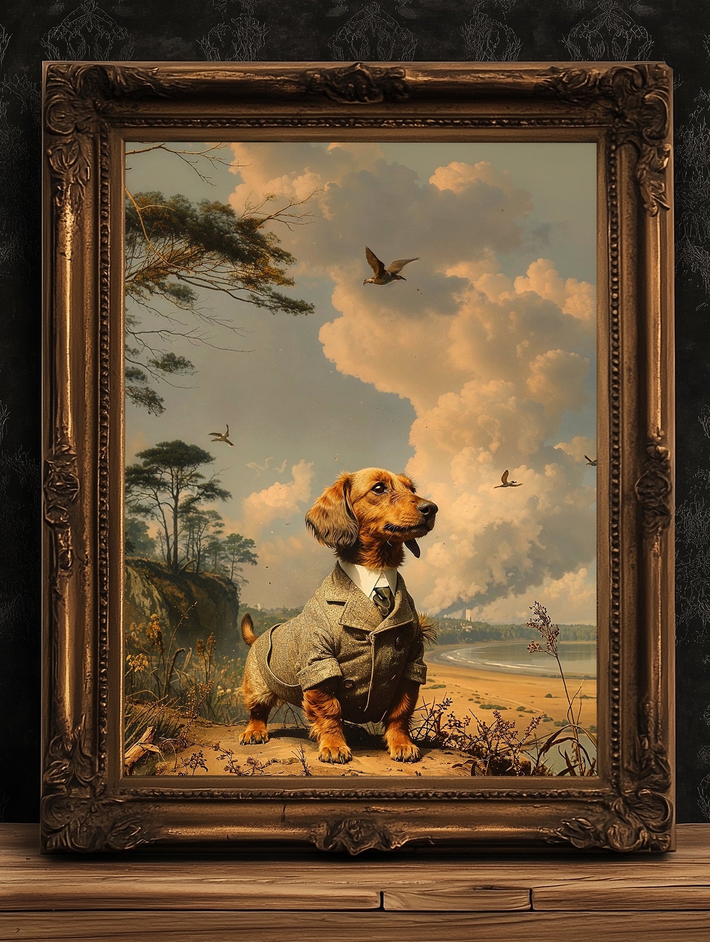 Mr Pooch, Sausage Dog in a suit, Daschund Poster, Victorian Weiner Puppy dog, Whimsigoth Wall Art Print, Dark Academia Decor