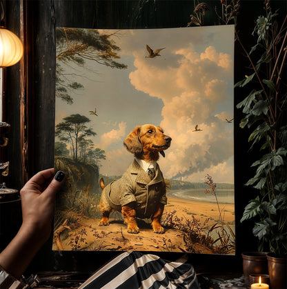 Mr Pooch, Sausage Dog in a suit, Daschund Poster, Victorian Weiner Puppy dog, Whimsigoth Wall Art Print, Dark Academia Decor